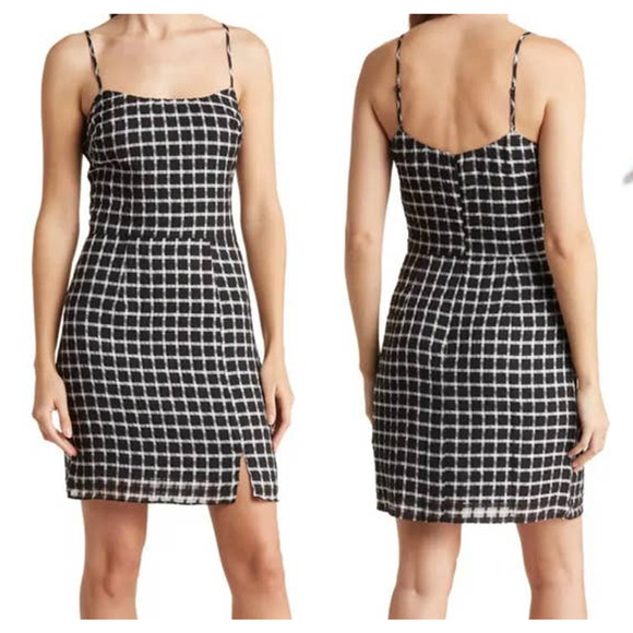 Dress the Population dress Kallan grid pattern minidress black Large L - Picture 1 of 5